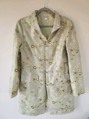 Grace Chuang New York 100% Silk Jacket Embroidered Flowers Timeless Elegant